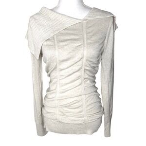 2B Bebe Women Ruched Sweater Metallic‎ Gold Thread Size Medium